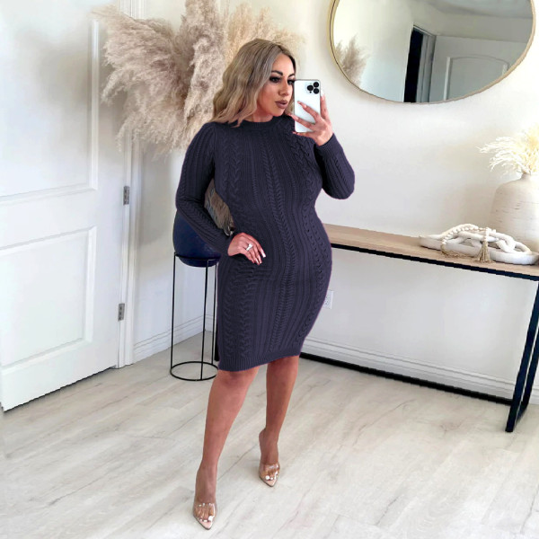 Solid sexy fashion women's sweater dress