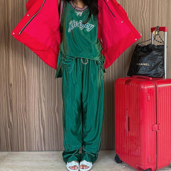 Fashion street loose drawstring color ding skin friendly casual trousers