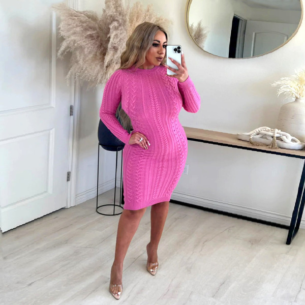 Solid sexy fashion women's sweater dress