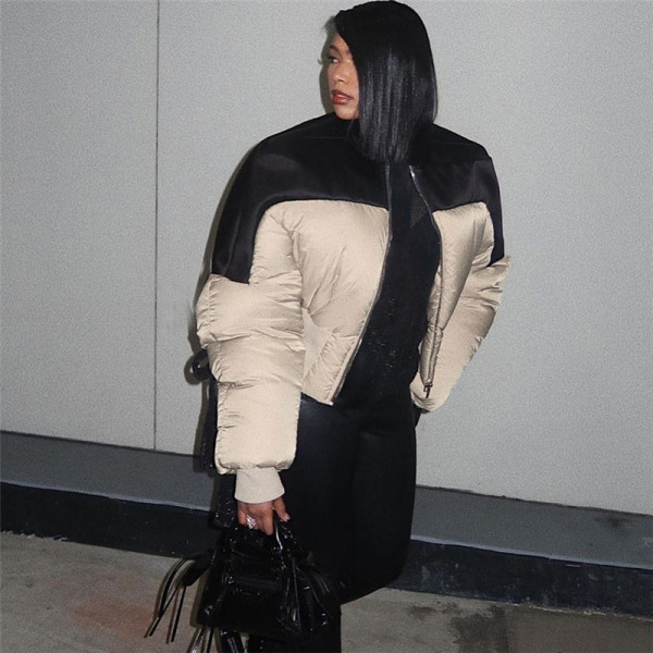 Women's fashion stand collar thickened short loose cotton coat