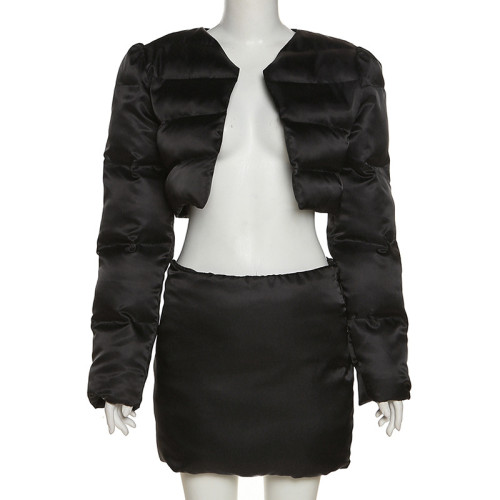 Fashion round neck slim cardigan top coat thickened skirt suit