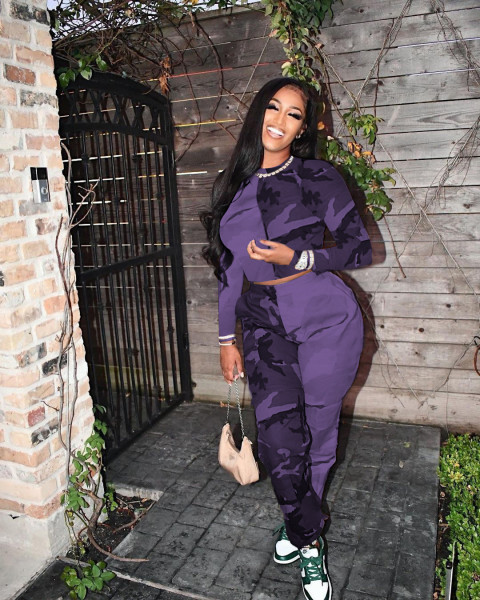 Women's sexy fashion color matching camouflage printed casual wide leg pants two-piece set