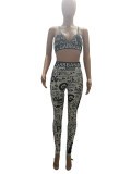 Fashionable Letter Elastic Band Split Pants Sports Women's Swimsuit Yoga Bikini