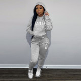 Fashion casual plush sweater two-piece hoodie sports suit