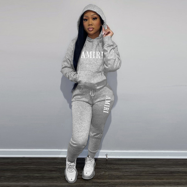 Fashion casual plush sweater two-piece hoodie sports suit