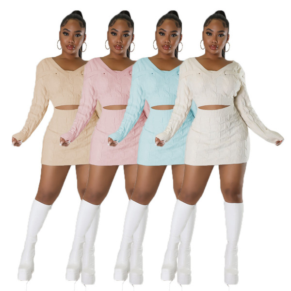 Sexy open navel bag hip fashion sweater knitted dress