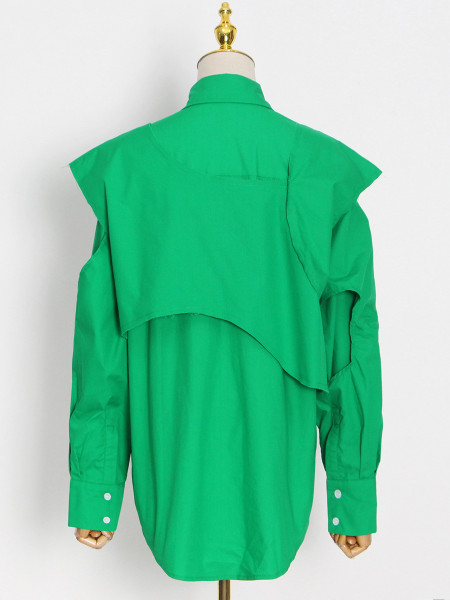 Loose single breasted shirt+irregular detachable vest