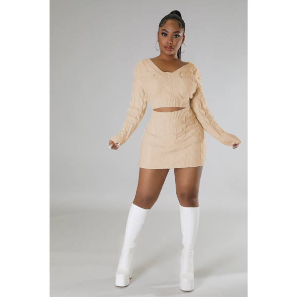 Sexy open navel bag hip fashion sweater knitted dress