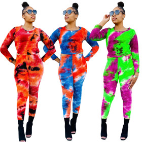 Fashion printed top and trousers pit strip two-piece set