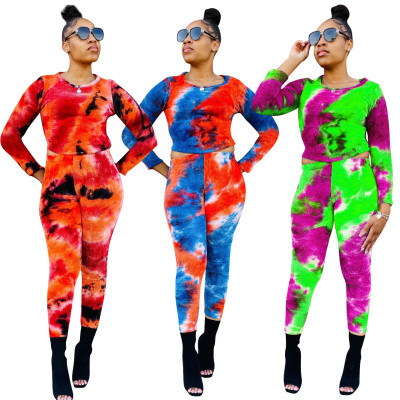 Fashion printed top and trousers pit strip two-piece set