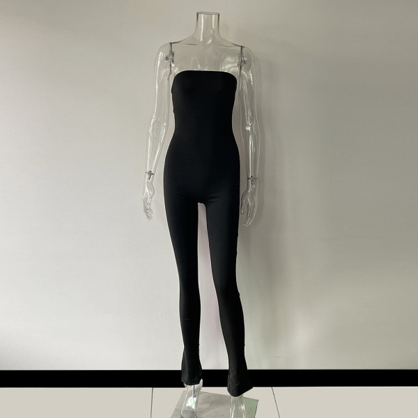 Women's fashion chest wrapped sexy low cut backless slim fitting jumpsuit
