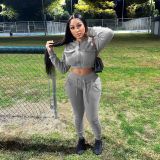 Solid zipper flap pocket bodysuit two piece suit