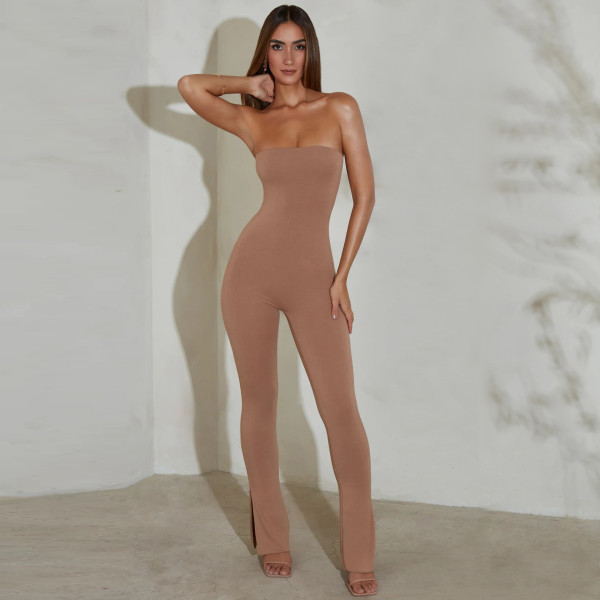 Women's fashion chest wrapped sexy low cut backless slim fitting jumpsuit