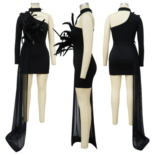 Waist off shoulder one-piece dress