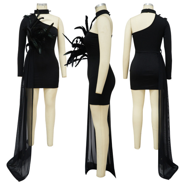 Waist off shoulder one-piece dress
