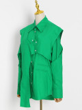 Loose single breasted shirt+irregular detachable vest
