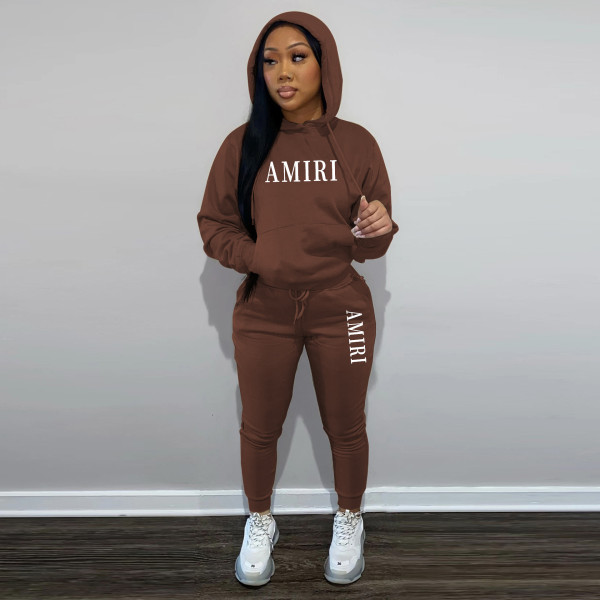 Fashion casual plush sweater two-piece hoodie sports suit