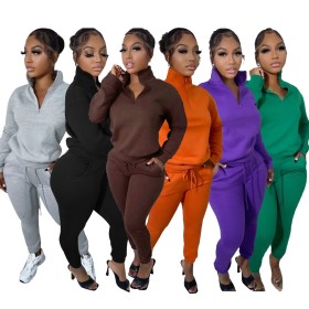 Fashion sports pullover zipper plush two-piece set