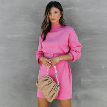 Women's high collar belt loose dress sweater
