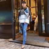 Women's high neck knitting stripe loose sweater top