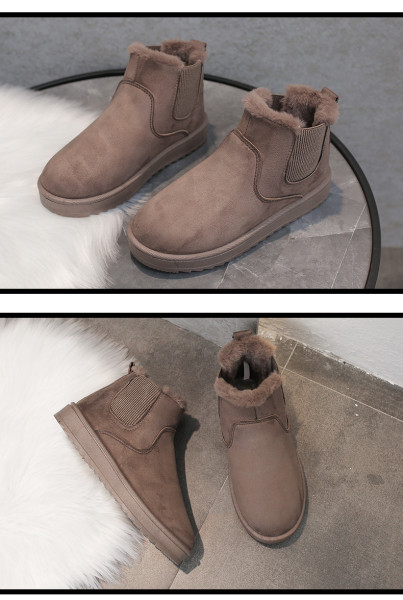Solid elastic belt flat bottom short pile snow boots