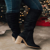 Oversized boots Women's suede thick heel pointed side zipper solid color Chelsea boots