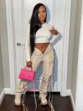 Low rise sexy bright color lace up multi pocket street trendy casual pants