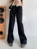 High waist slim straight trousers