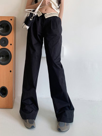 High waist slim straight trousers