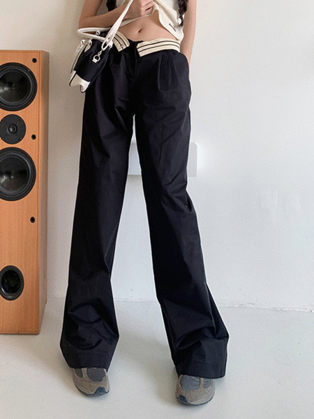 High waist slim straight trousers
