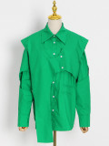Loose single breasted shirt+irregular detachable vest