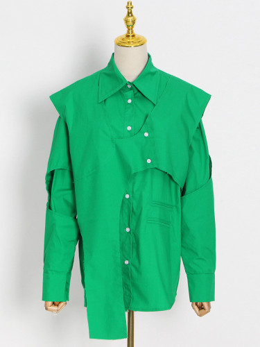 Loose single breasted shirt+irregular detachable vest
