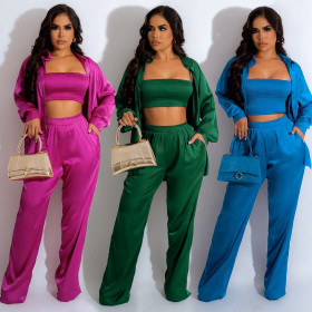 Fashion solid color leisure three piece set