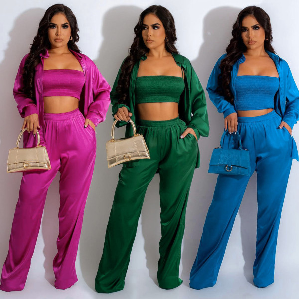 Fashion solid color leisure three piece set