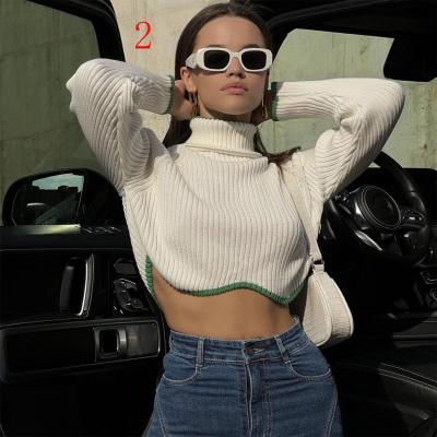 Women's high collar irregular hem short sweater