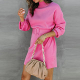 Women's high collar belt loose dress sweater