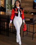 Casual letter embroidered lint with threaded bomber jacket L5338