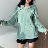 Candy color patchwork pocket loose hoodie