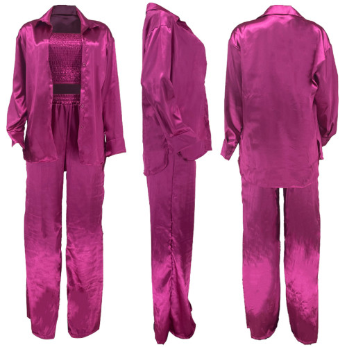 Fashion solid color leisure three piece set