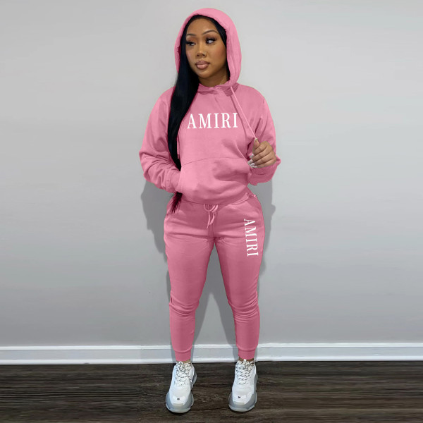 Fashion casual plush sweater two-piece hoodie sports suit