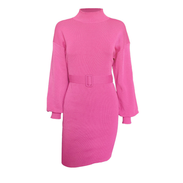 Women's high collar belt loose dress sweater