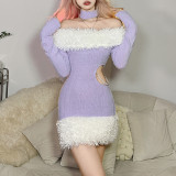Neck Loop Plush Edge Hollow Waistpack Hip Dress