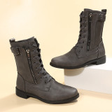 Oversized Women's Shoes Retro Style Mid Sleeve Zipper Low Square Heel Knight Boots