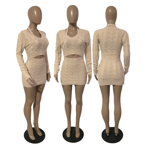 Sexy open navel bag hip fashion sweater knitted dress