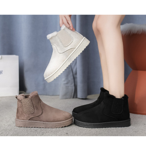 Solid elastic belt flat bottom short pile snow boots