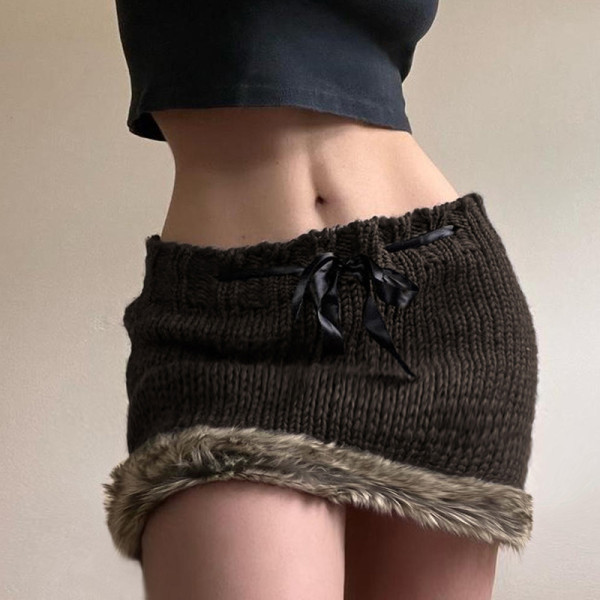 Raw edge drawstring lace up short buttocks skirt solid wool woven skirt