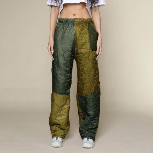 Fashion casual joint bag elastic waist straight loose cotton trousers
