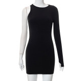 Fashion round neck one shoulder sexy high waist hip wrap dress