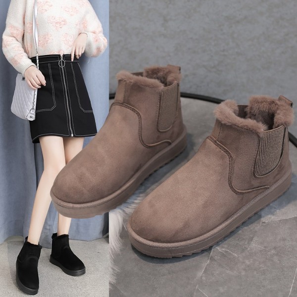 Solid elastic belt flat bottom short pile snow boots