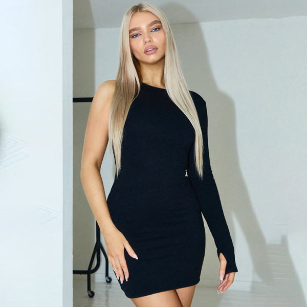 Fashion round neck one shoulder sexy high waist hip wrap dress